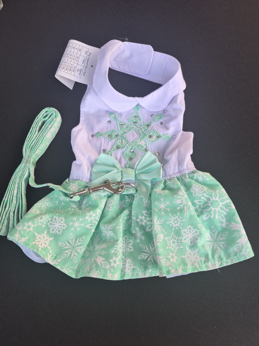 Mint Snowflake Pet Dress with Bow & Leash